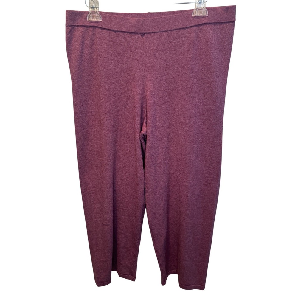 Denim & Co Comfort Zone Purple Heather Knit Wide Leg Crop Pants L NEW